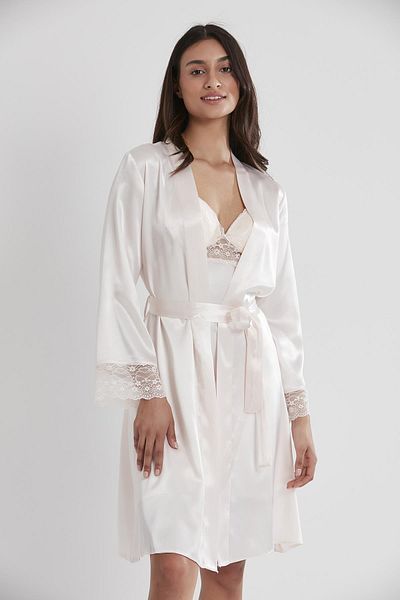 Pierre Cardin Satin Lace Women's Nightgown and Dressing Gown Set - 4285 Pearl