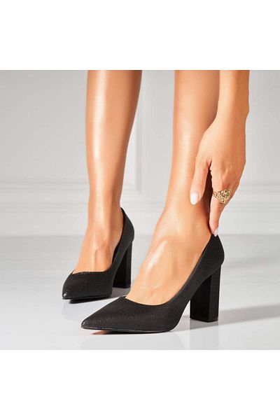 Joana Women's Black Glitter Heeled Shoes Miyani