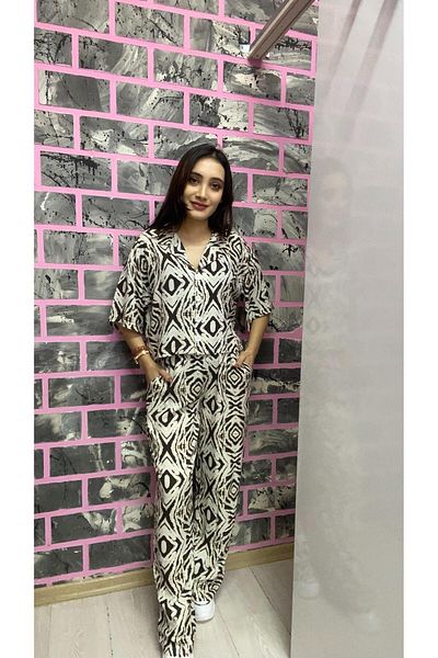 EGELİMODA Patterned Brown Double Suit with Summer Crop Shirt