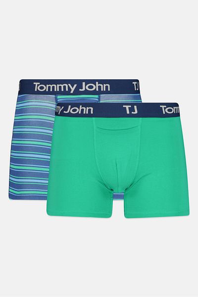 Tommy John Men 2 Pack 4 Inseam Brand Logo Boxer Briefs, Multicolor