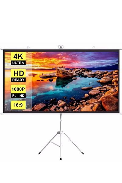 FlashHawk 100 inch 16:9 Portable Projector Screen, White Fiberglass Material, 2-in-1 Wall Mount&Tripod Stand