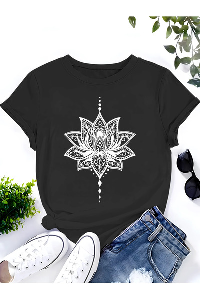 bellanova Γυναικείο καλοκαιρινό μπλουζάκι με στάμπα Lotus - κοντό μανίκι, στρ...