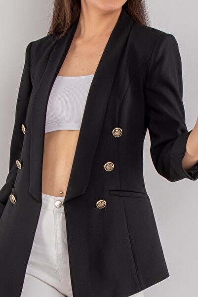 AYHAN 90599 6 Gold Button Detail Blazer Women's Jacket