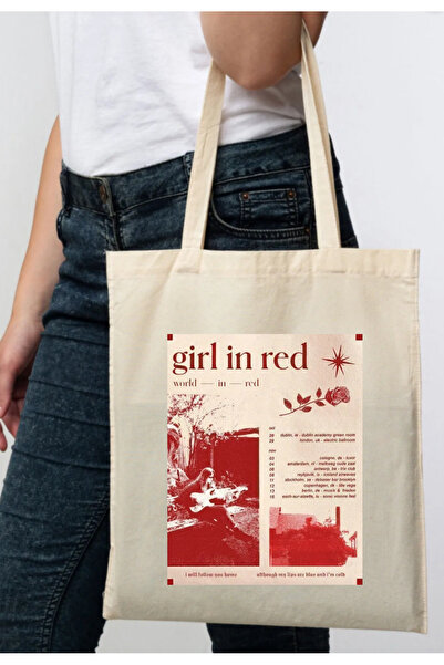 BUFUAL Girl In Red Bez Çanta, Tote Bag