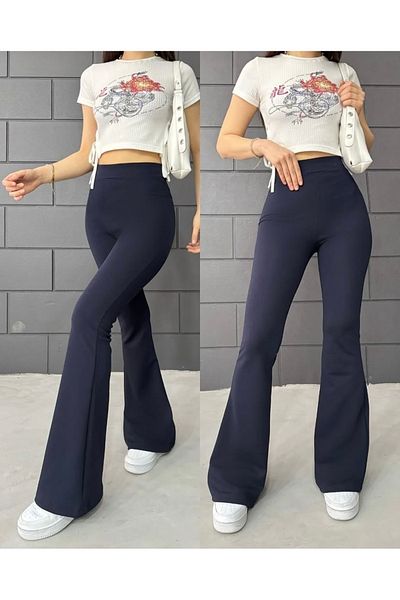 HZL Women's Flared Crepe High Waist Lycra Leggings Trousers