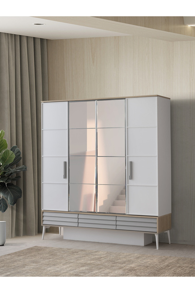 Erezogulları Mobilya Asil 4 Kapaklı Aynalı Elbise Dolabı Gardrop 180x51x200cm