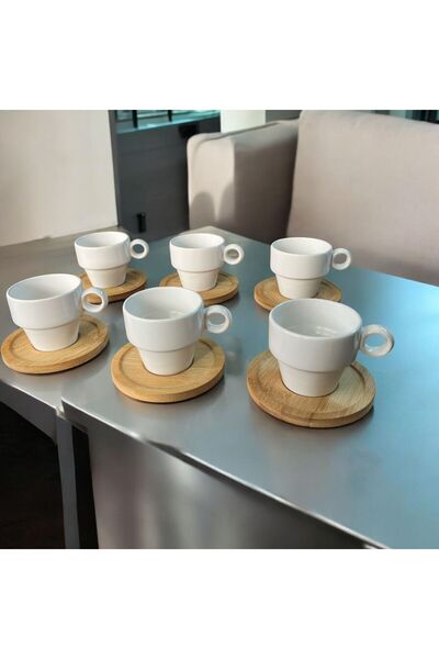 WPAWZ Bamboo White Porcelain Coffee Set for 6 People
