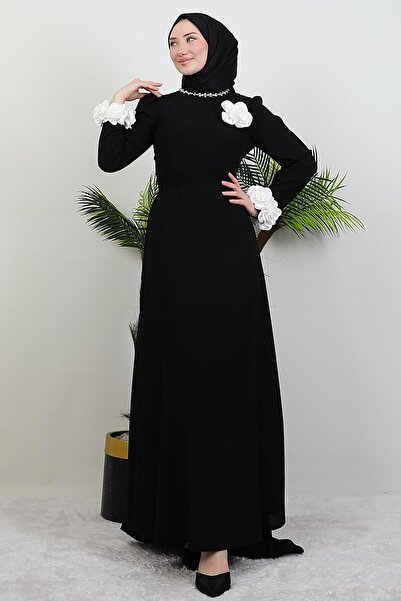 giz astore Taşlı Güllü Elbise Siyah