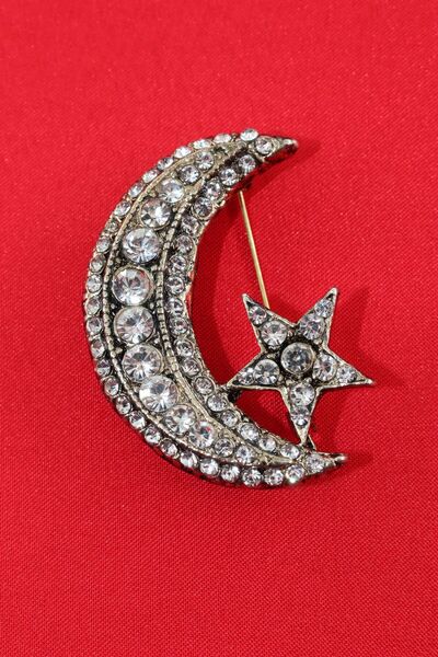 KEEBA Bir milletin kalbi Ay yıldız broş taşlı gold renkli kadın erkek yaka iğ...