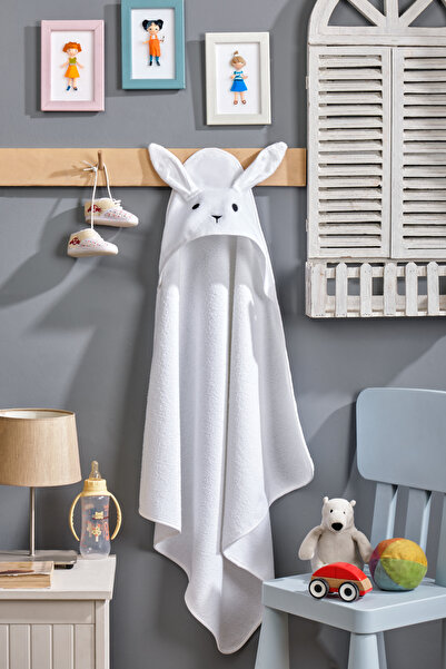 BebeSoft منشفة حمام للأطفال للجنسين بتصميم أرنب، 100% قطن، ملمس ناعم، بغطاء للرأس