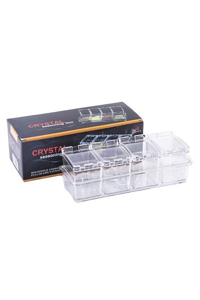 Choice 4-Grid Clear Seasoning Box, Set of 4 Crystal Seasoning Storage Container with Spoon Clear Seasoning