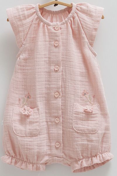 Caramell Baby Girl Jumpsuit 100% Cotton Muslin Fabric with Flower Detail 2025 New Season