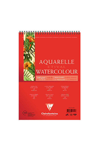 Clairefontaine Etival Classic Suluboya Bloğu A4 300gr 15 Yaprak Üstten Spiralli