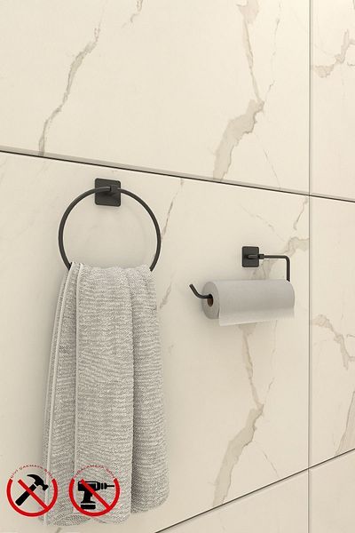 Alper Banyo Αυτοκόλλητο τετράγωνο σετ αξεσουάρ μπάνιου 2 τεμαχίων – Δαχτυλίδι για πετσέτες και κρεμάστρα Solo |   Δεν απαιτείται διάτρηση