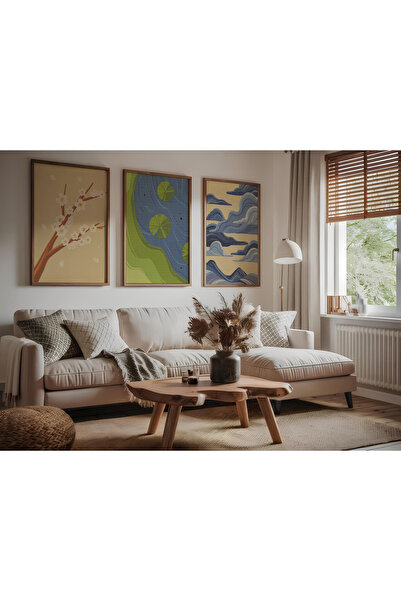 ARTCASTLE Set de 3 tablouri cu ramă din lemn, crem