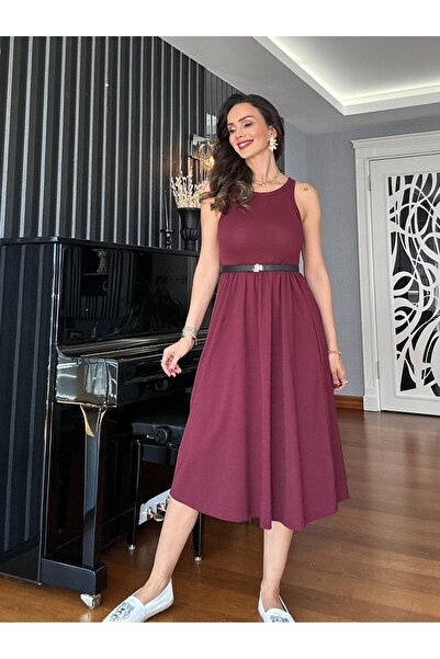 Atelier Derin Burgundi halter kroj midi haljina