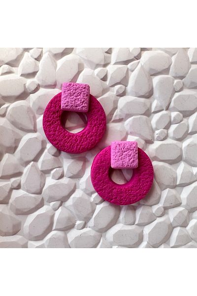 ACCESSORY Fuchsia Circle Pink Square Earrings