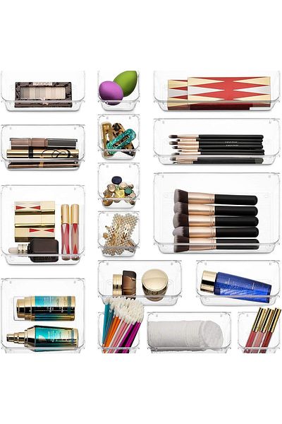 COOYA Drawer Organizer, 4 Sizes, Plastic Tray with Dot Accents, Non-Slip and Durable, Easy to Clean