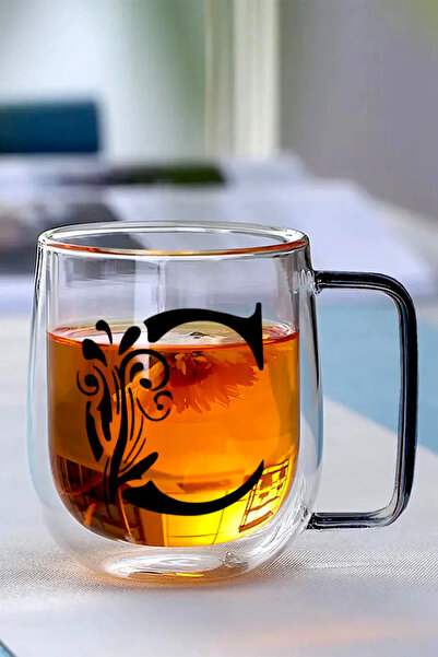 Kitchen Way Çift Cidarlı Borosilikat 350ML Harfli Cam Kupa Bardak KW-884