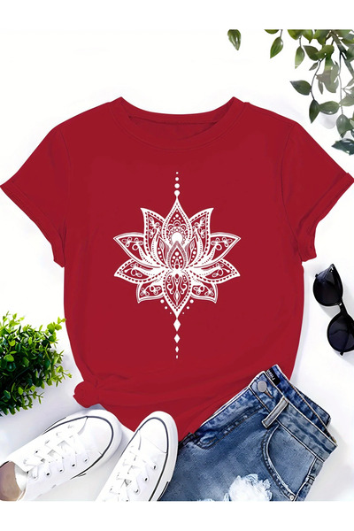 bellanova Γυναικείο καλοκαιρινό μπλουζάκι με στάμπα Lotus - κοντό μανίκι, στρ...