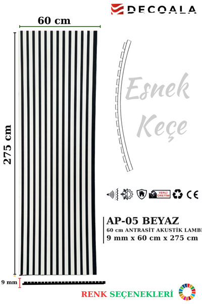 DECOALA Mdf Ahşap Akustik Duvar Paneli 60x275 Cm - Beyaz