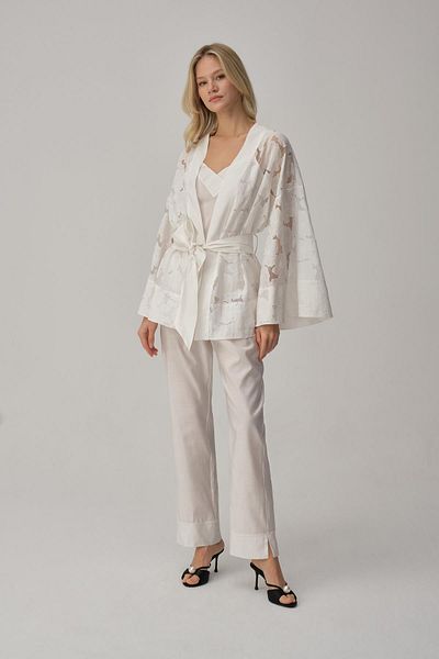 Pierre Cardin Vegan Silk Kimono Γυναικείο Σετ Πιτζάμες - Lx.25231 Ivory