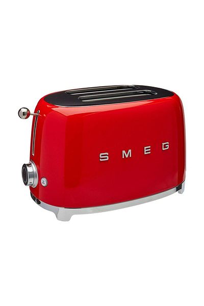 SMEG Prajitor de paine Smeg TSF01RDEU, 950 W, 2 felii, 6 niveluri pentru rumenire, Rosu/Argintiu