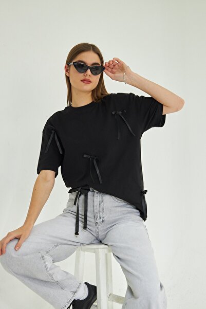 GIA - ART Oversize γυναικείο μπλουζάκι από 100% βαμβάκι με σχέδιο κορδέλας