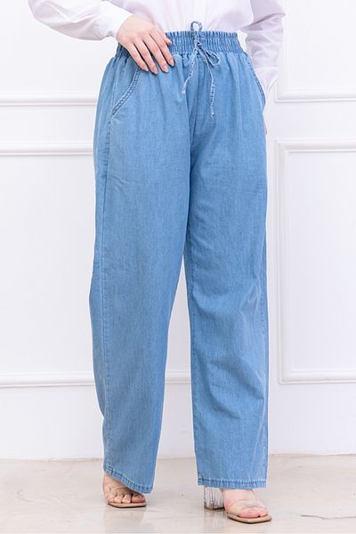 Bestenur Elastic Waist Jeans 1417 - Blue