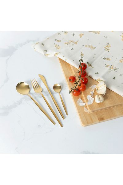 VAV GET 24-Piece Flatware Cutlery Set Service for 6 People, Elegant & Durable Design, Gold.