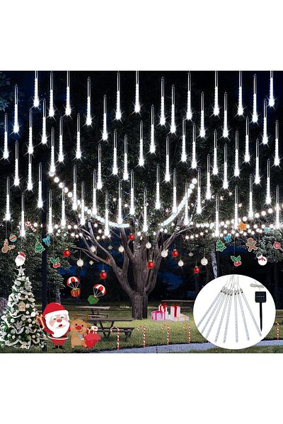 COOYA Solar String Lights Outdoor Waterproof, White Tree Lights, Meteor Shower Rain Lights for Tree