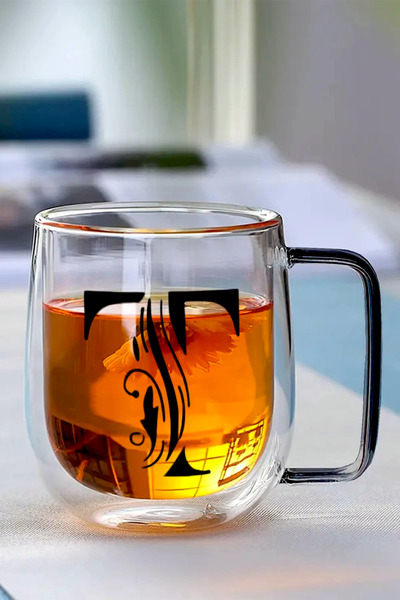 Kitchen Way Çift Cidarlı Borosilikat 350ML Harfli Cam Kupa Bardak KW-884