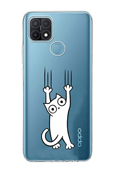 moonset Oppo A15 / A15S Uyumlu Kedi Tasarımlı Baskılı Şeffaf Telefon Kılıfı