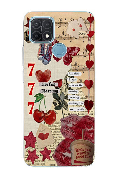 moonset Oppo A15 / A15S Uyumlu Love Kolaj Tasarımlı Baskılı Şeffaf Telefon Kı...