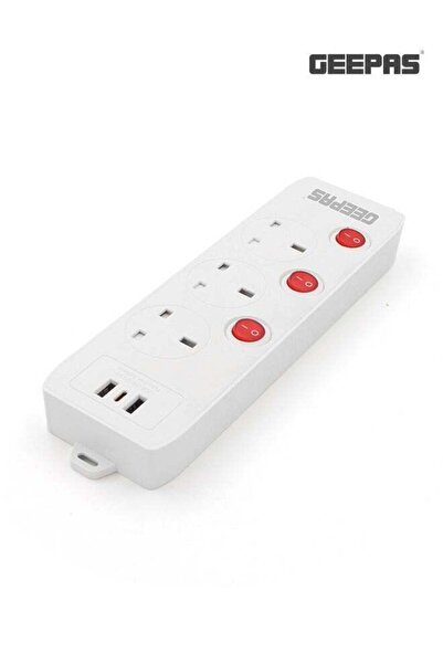 Geepas 3-way Extension Socket with Individual Switches 2 Way USB Ports