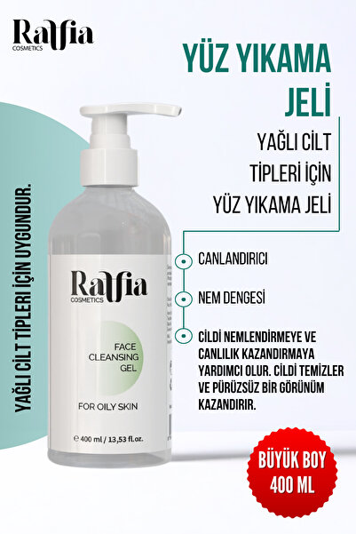 Raffia Cosmetics Yüz Temizleme Jeli 400 ml Yağlı Ve Akneye Eğilimli Ciltler i...