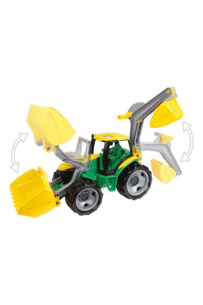 LENA Agricultural toy tractor with 2 functional buckets, Gigant, Lena, yellow and green, 102cm, plastic