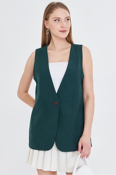 armonika Women's Emerald V-Neck Single Button Oversize Vest Arm-25Y 001036