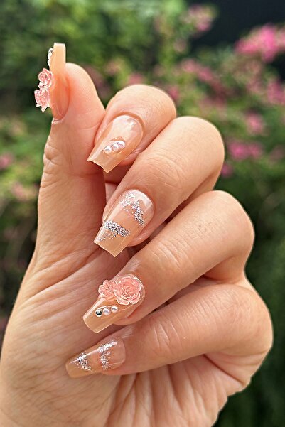 Easy Beauty 24 Adet Protez Tırnak Görünümlü Taşlı Çiçek Desenli Takma Tırnak ...