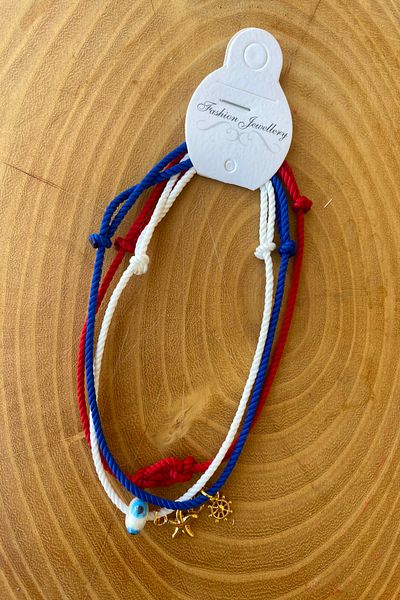 Shepidi 3-Piece Evil Eye Bead Star Anchor Figured Slide Lock Knitted Anklet