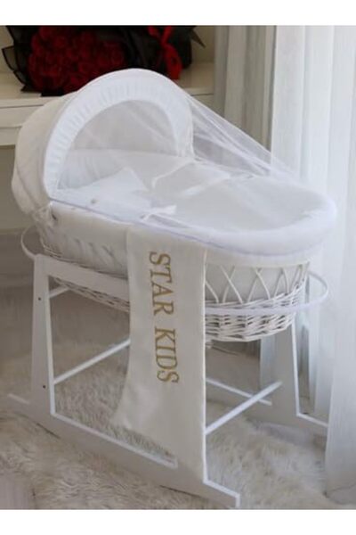Generic Baby Bassinet Moses Basket White with Rocking Stand