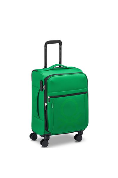 United Colors of Benetton Color Block Softside 55cm 4 Double Wheel Expandable Cabin Luggage Trolley Green