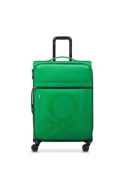 United Colors of Benetton Color Block Softside 69cm 4 Double Wheel Expandable Check-In Luggage Trolley Green