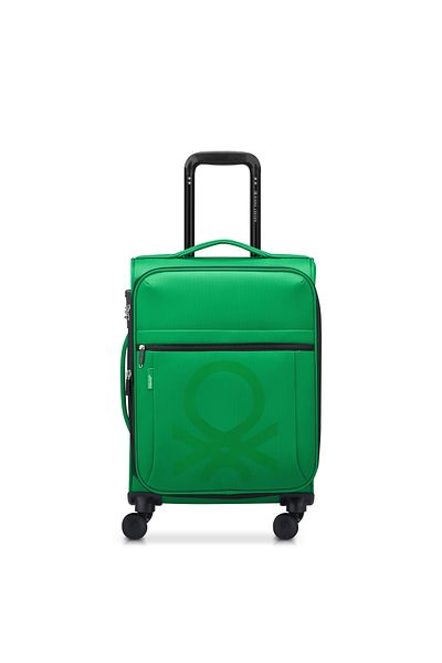 United Colors of Benetton Color Block Softside 55cm 4 Double Wheel Expandable Cabin Luggage Trolley Green