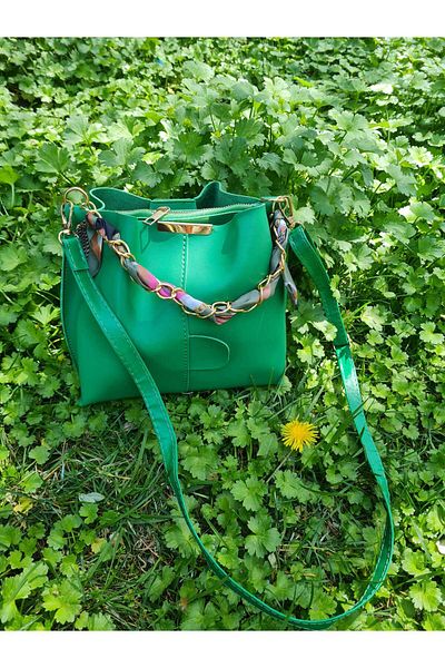 YMZBAG Women's Scarf and Chain Accessory Soft Leather 3 Compartment Handbag and Shoulder Bag