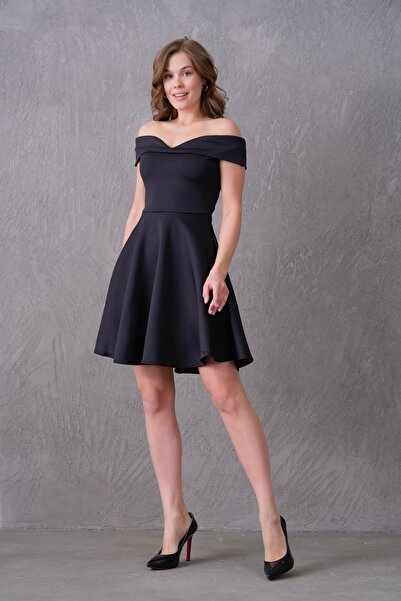 lovebox Flexible Scuba Fabric Low-cut Kiss Collar Μαύρο Μίνι Φόρεμα αρραβώνων 019