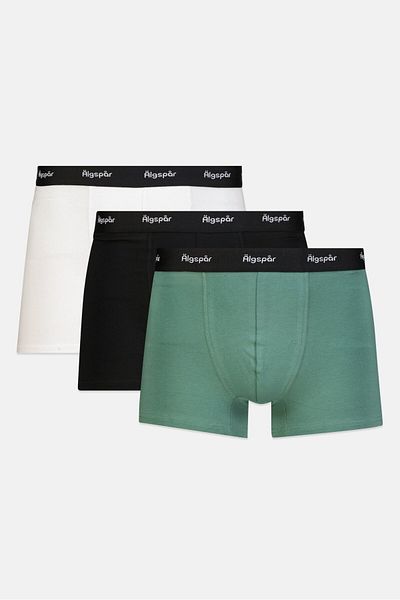 Algspar Men 3 Pcs Brand Logo Boxer Brief Set, Black/green