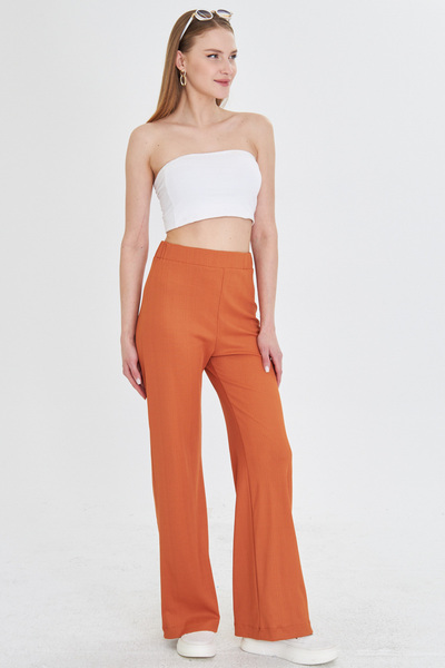 armonika Women's Orange Elastic Waist Palazzo Trousers Arm-25Y 001026