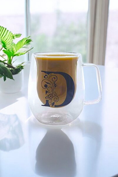 Kitchen Way Çift Cidarlı Borosilikat 350ML Harfli Cam Kupa Bardak KW-384