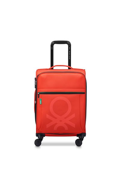 United Colors of Benetton Color Block Softside 55cm 4 Double Wheel Expandable Cabin Luggage Trolley Red